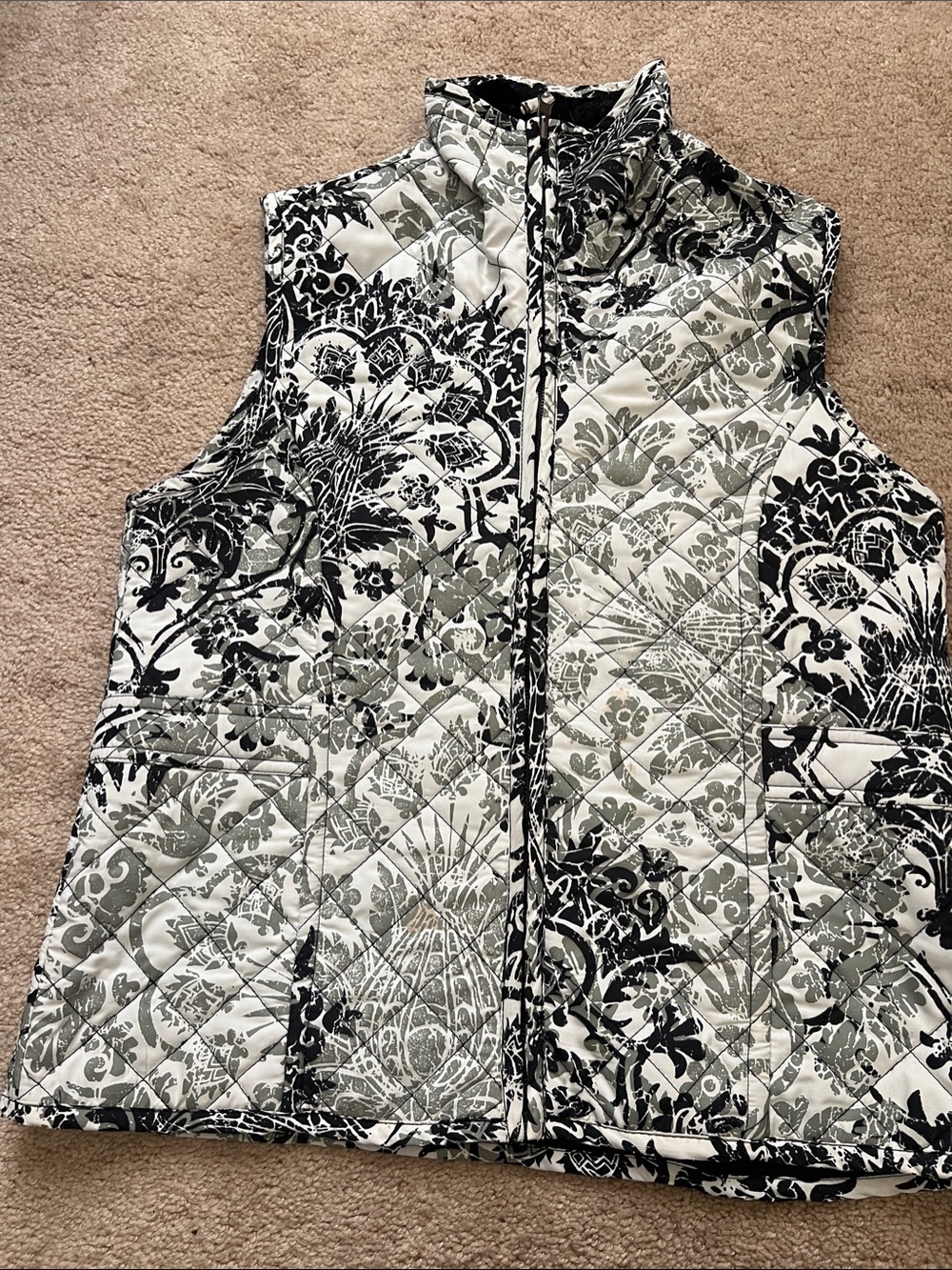 Chico's Quilted Black & White Floral and paisley Vest